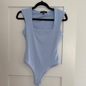 Lulu's Pale Blue Ribbed Square-Neck Bodysuit